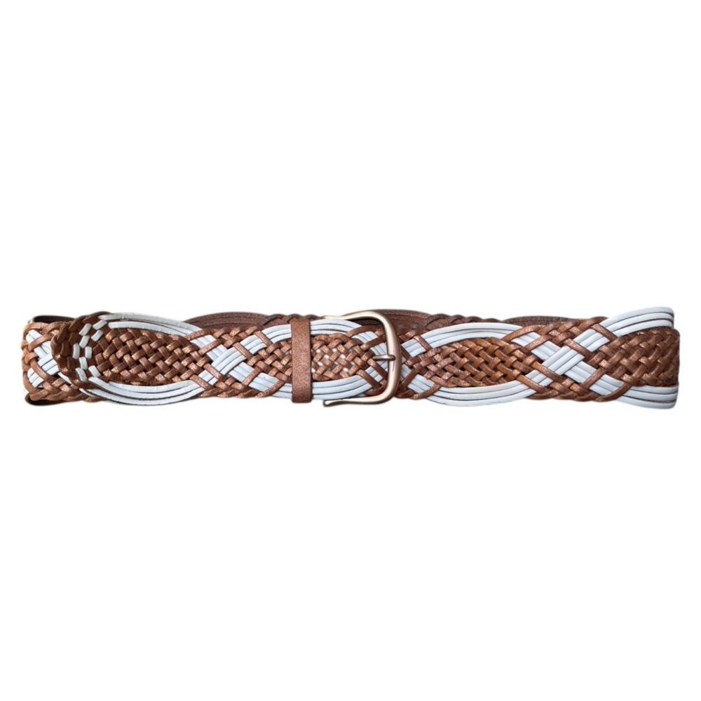 LINEA PELLE  Women's BRAIDED Wide Belt ROSE GOLD Leather STATEMENT Boho